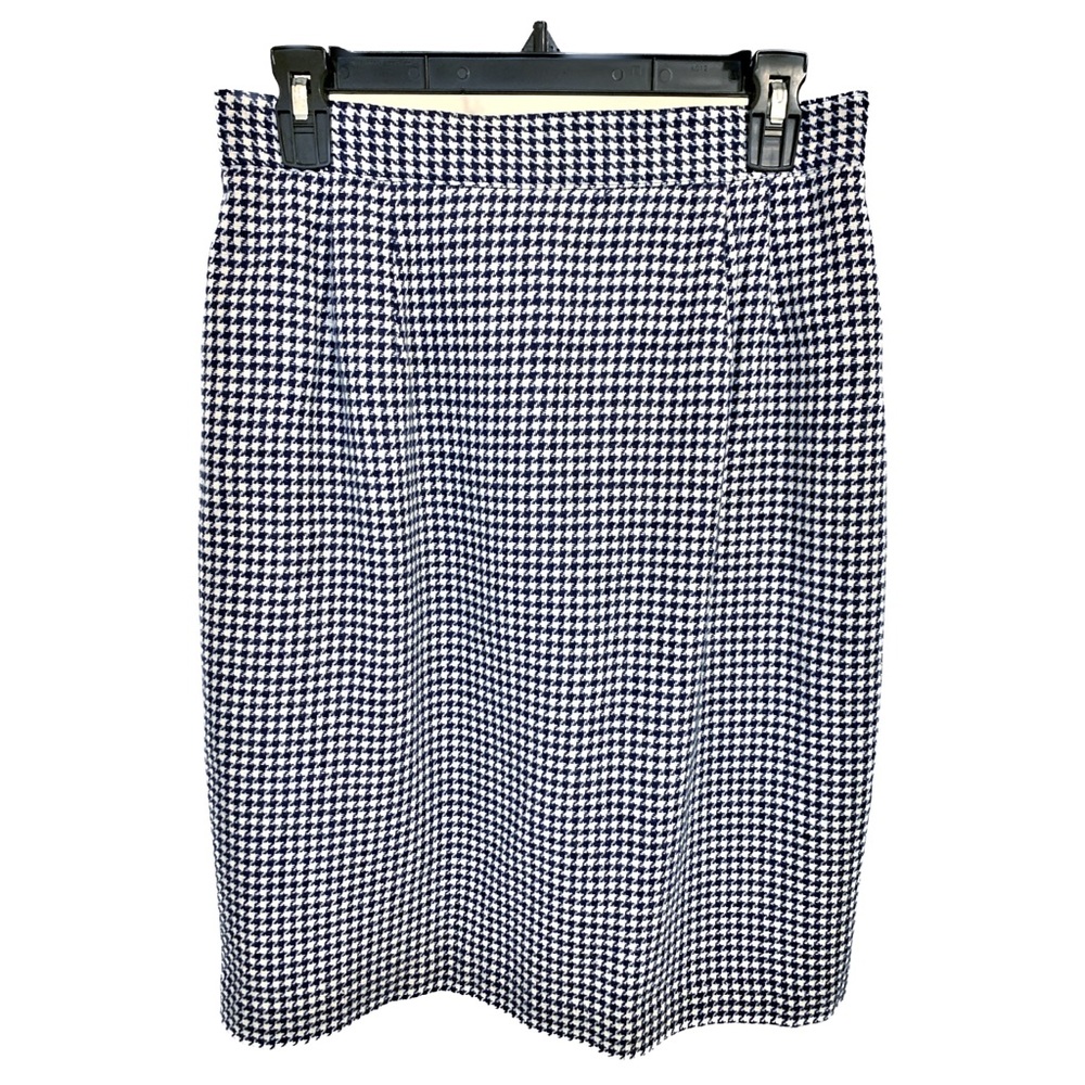 Willow Ridge Houndstooth Wool Skirt Navy Blue White Vintage - Size 12P Petite